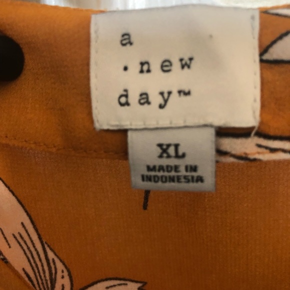 Women's Floral Print Long Bell Sleeve V-Neck Blouse - A New Day - Rust - Size XL - Picture 7 of 14